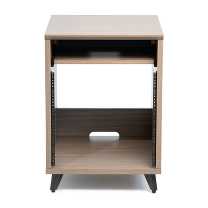 Wooden side table with two shelves on a white background