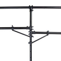 Black metal scaffolding structure on a white background