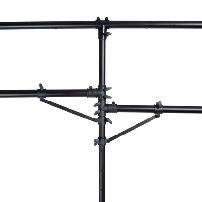 Black metal scaffolding structure on a white background