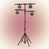 Black lighting stand with four spotlights on a gradient background