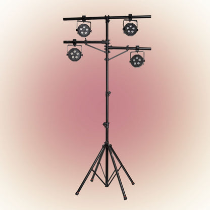 Black lighting stand with four spotlights on a gradient background