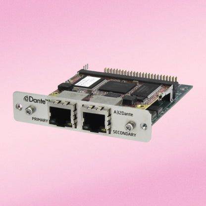 Angled front view of Grace Design 32-Channel Dante I/O for m701 on pink background