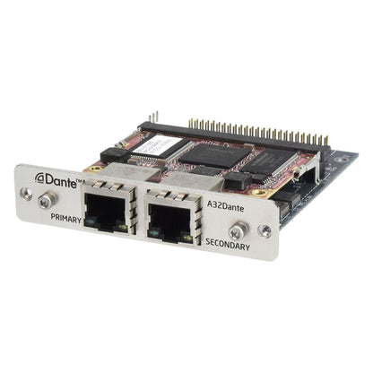 Angled front view of Grace Design 32-Channel Dante Option for m908 on white background