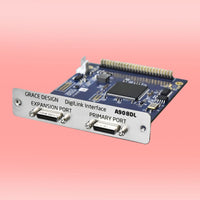 Angled front view of Grace Design 32-Channel Digilink Option for m908 on pink background