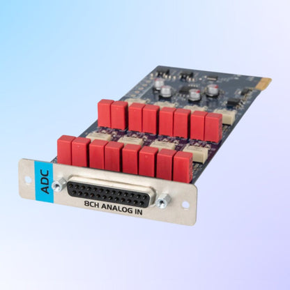 Angled view of Grace Design 8-Channel ADC Option for m701 on blue background