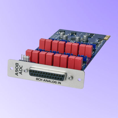 Angled front view of Grace Design ADC-2 8-Channel A/D Option for m908 on purple background