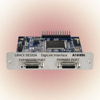 Front view of Grace Design DigiLink Option for m108 on red burst background