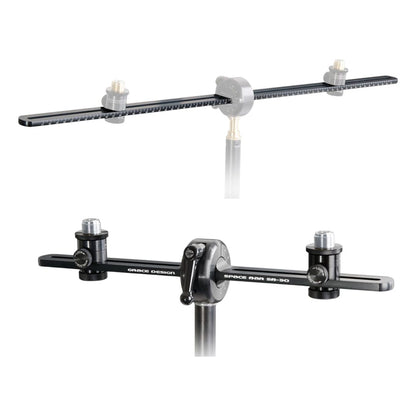 Angled front view of the Grace Design SB-30/66 Spacebar Stereo Microphone Mounting Kit on white background