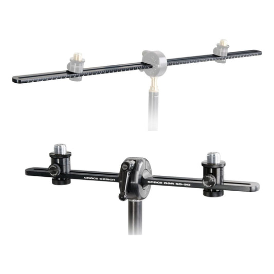 Angled front view of the Grace Design SB-30/66 Spacebar Stereo Microphone Mounting Kit on white background