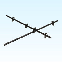 Black metal crossbar with adjustable joints on a light blue background