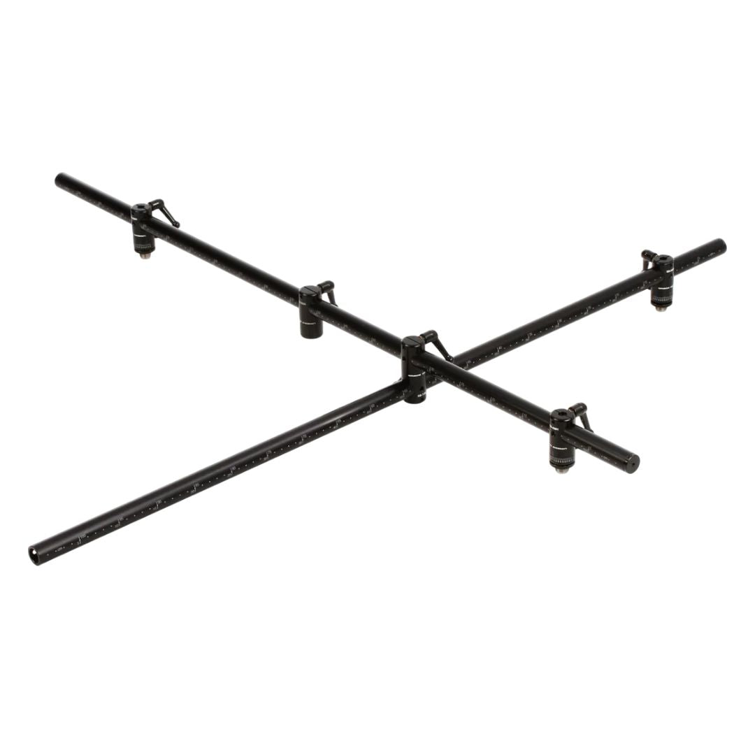 Black metal tripod stand on a white background