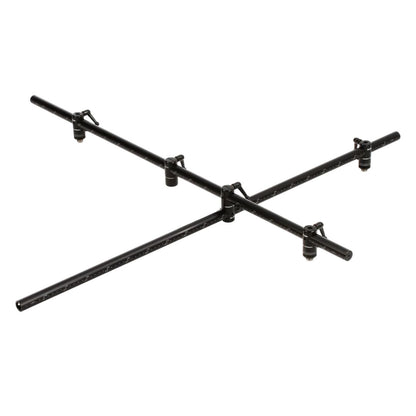 Black metal tripod stand on a white background