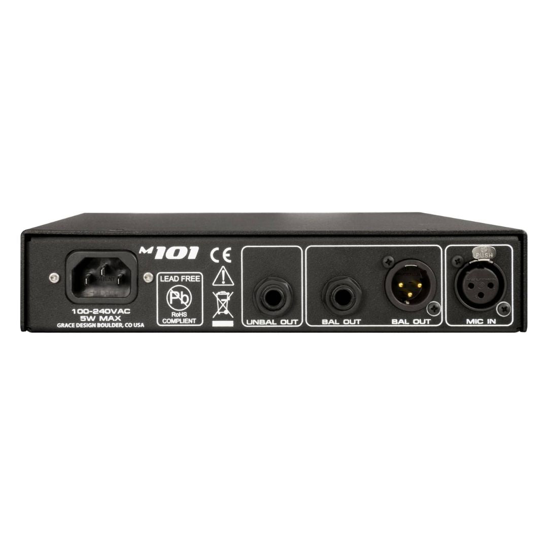 Rear view of Grace Design m101 Single Channel Mic Preamplifier on white background