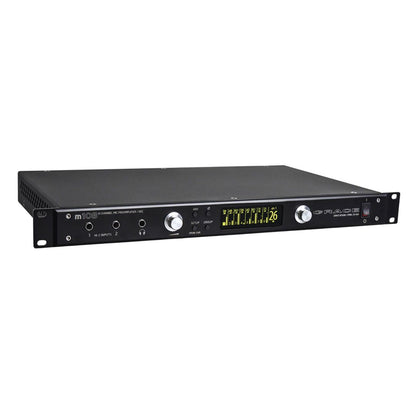 Angled front view of Grace Design m108 8-Channel Remote-Controlled Microphone Preamp on white background