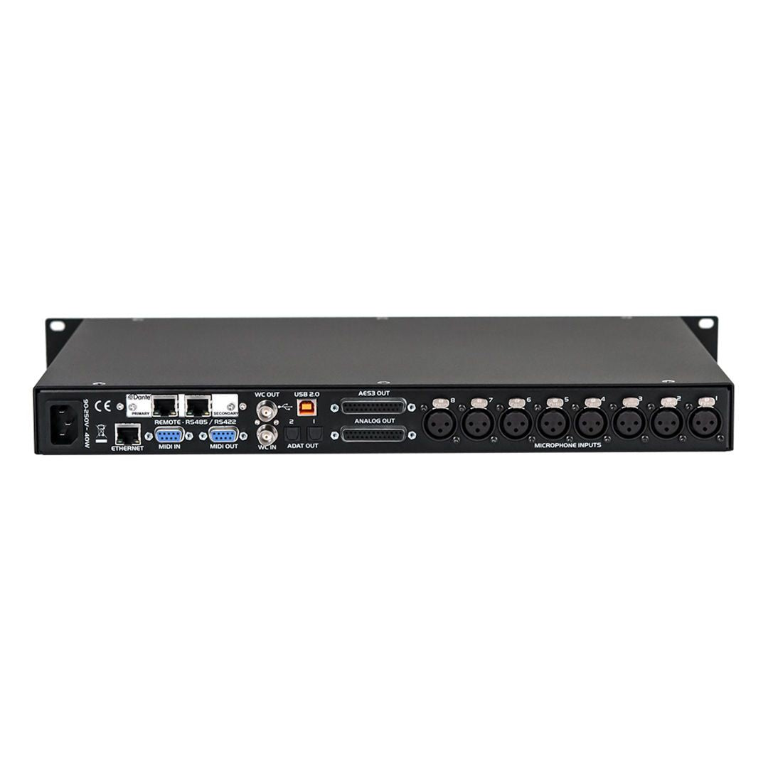 Rear view of Grace Design m108 8-Channel Remote-Controlled Microphone Preamp on white background