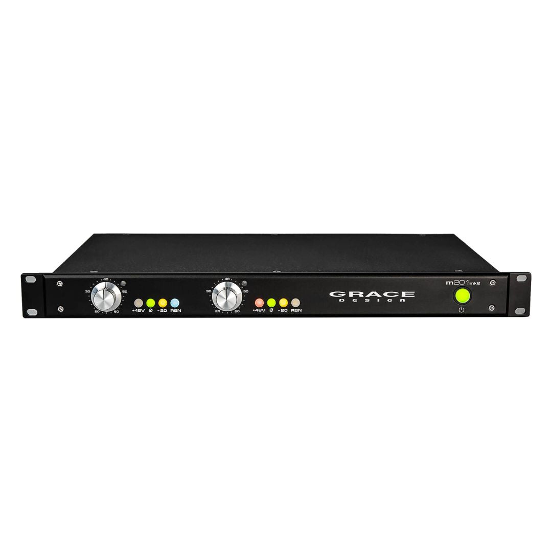 Front view of Grace Design m201mk2 2-Channel Microphone Preamp on white background