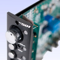 Close up top view of Grace Design m501 Microphone Preamp on purple background