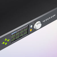 Angled close up view of Grace Design m701 Audio Interface on purple background