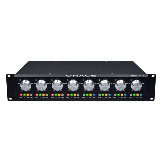Front view of Grace Design m801mk2 8-Channel Microphone Preamp on white background