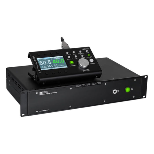 Angled front view of Grace Design m905 Reference Stereo Monitor Controller on white background