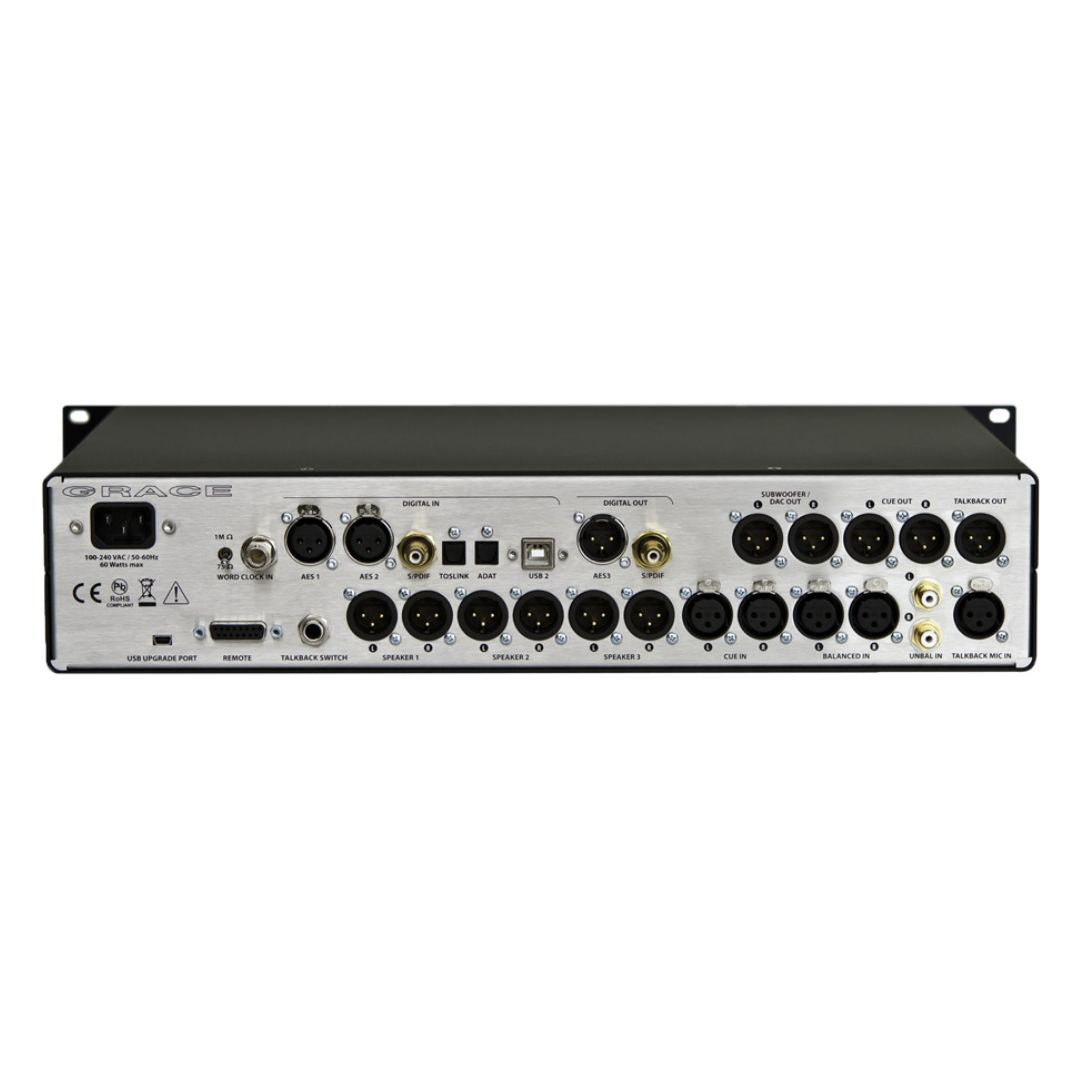 Rear view of Grace Design m905 Reference Stereo Monitor Controller on white background