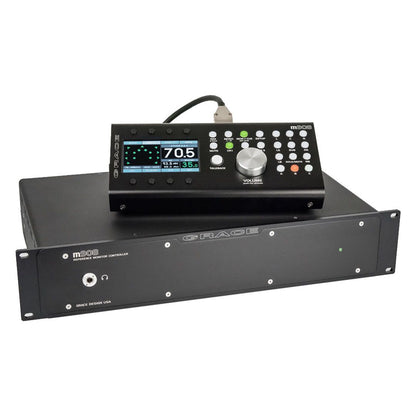 Angled front view of Grace Design m908 Immersive Reference Monitor Controller on white background