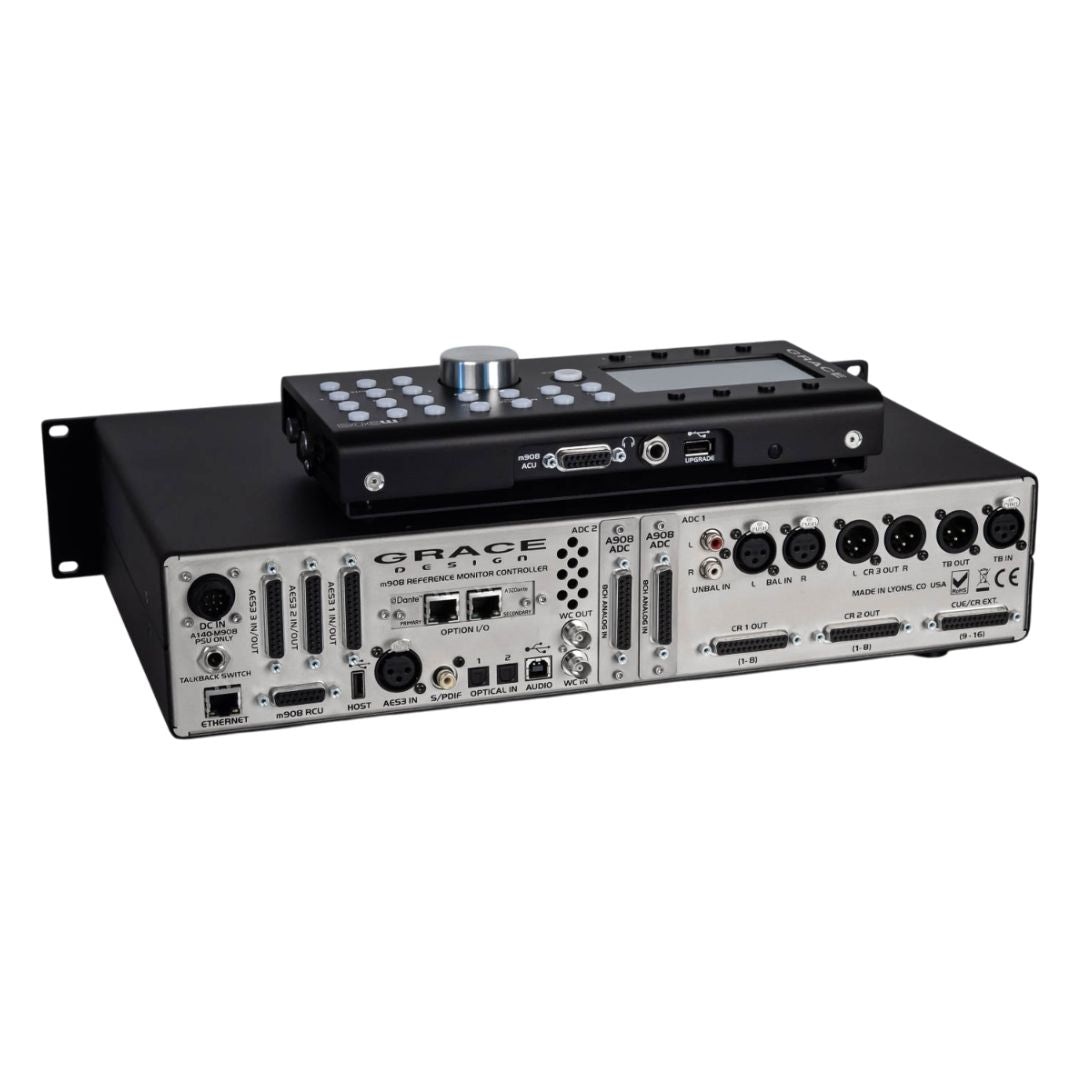 Angled rear view of Grace Design m908 Immersive Reference Monitor Controller on white background