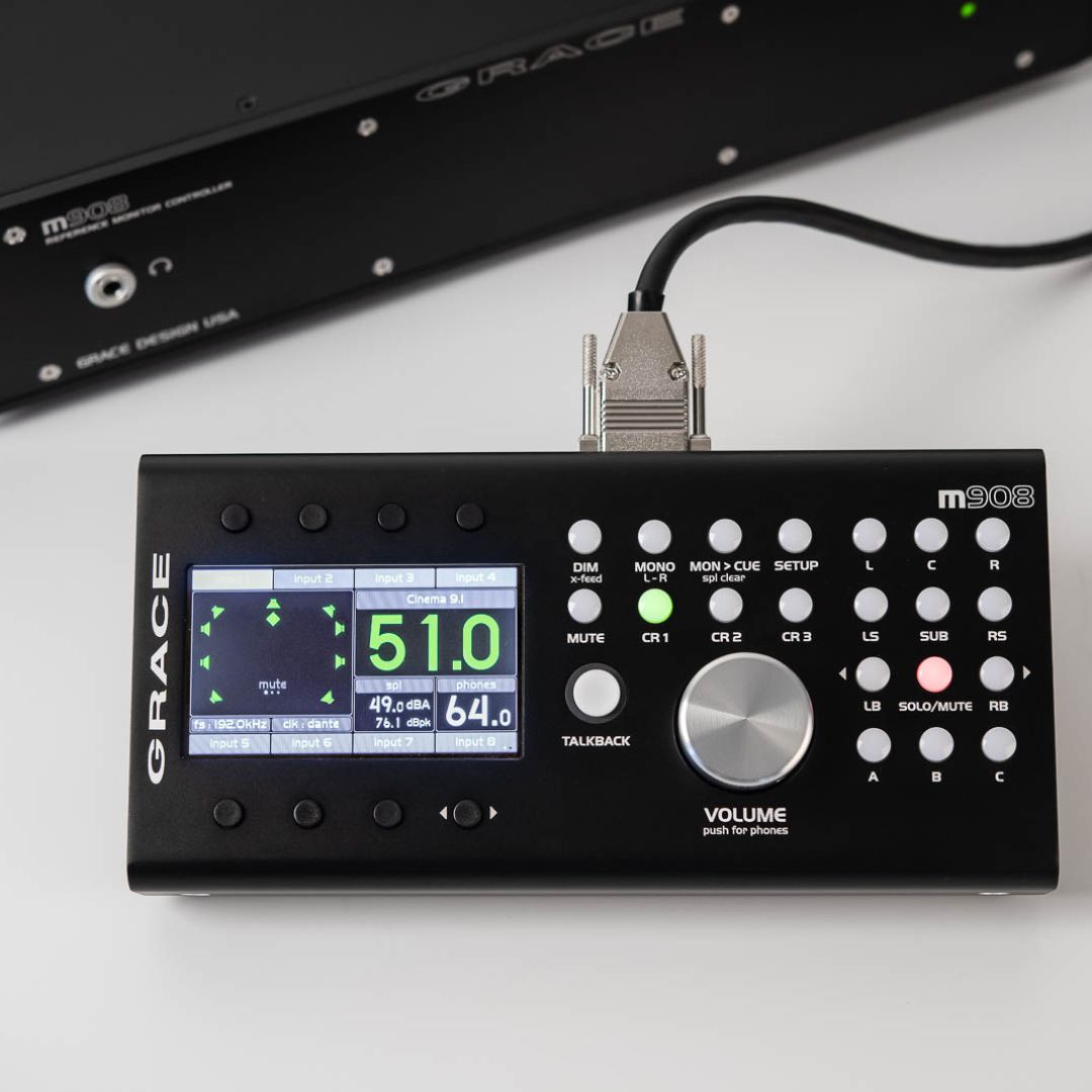 Front view of Grace Design m908 Controller on grey surface