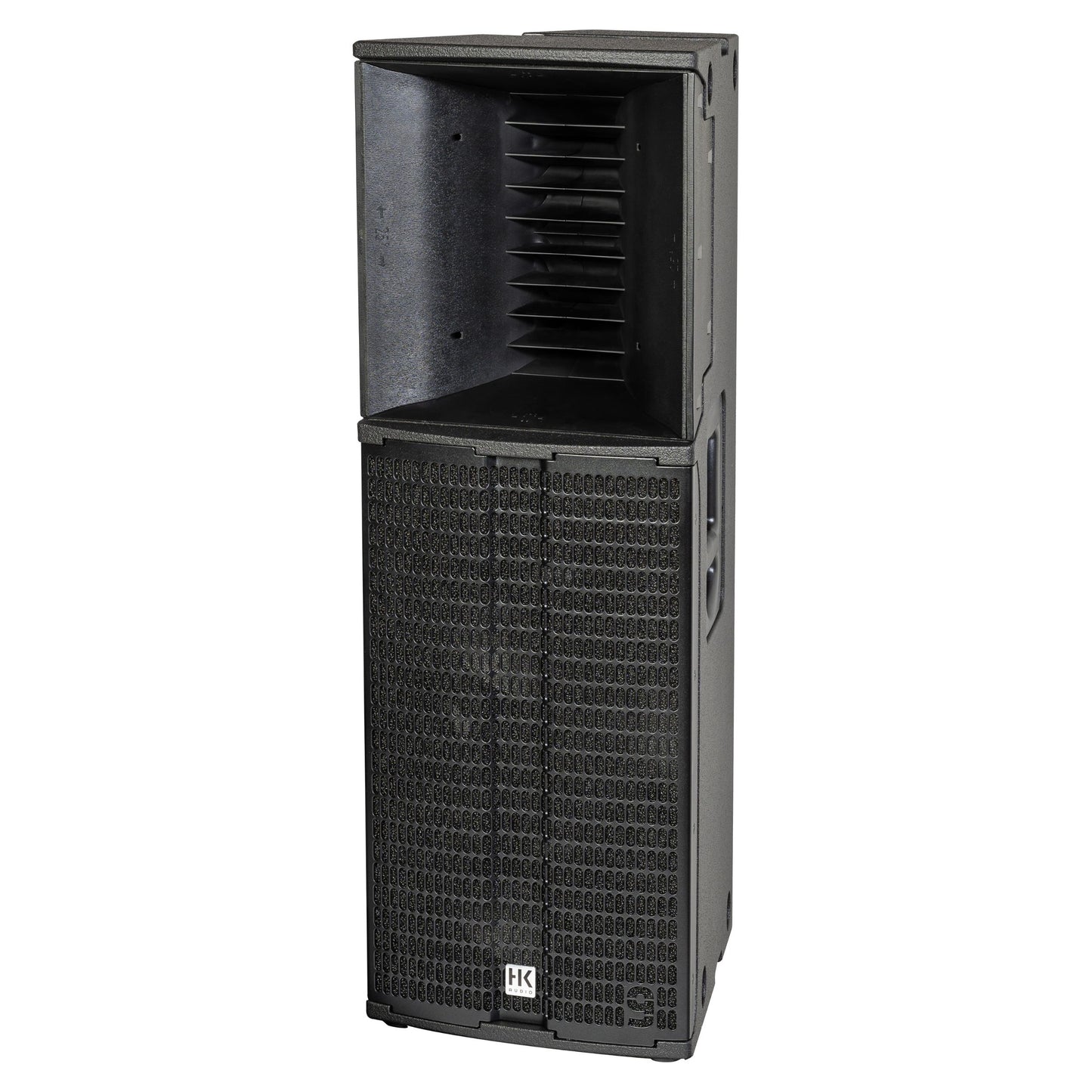 Angled front view of HK Audio LINEAR 9 210 LTA Speaker on white background
