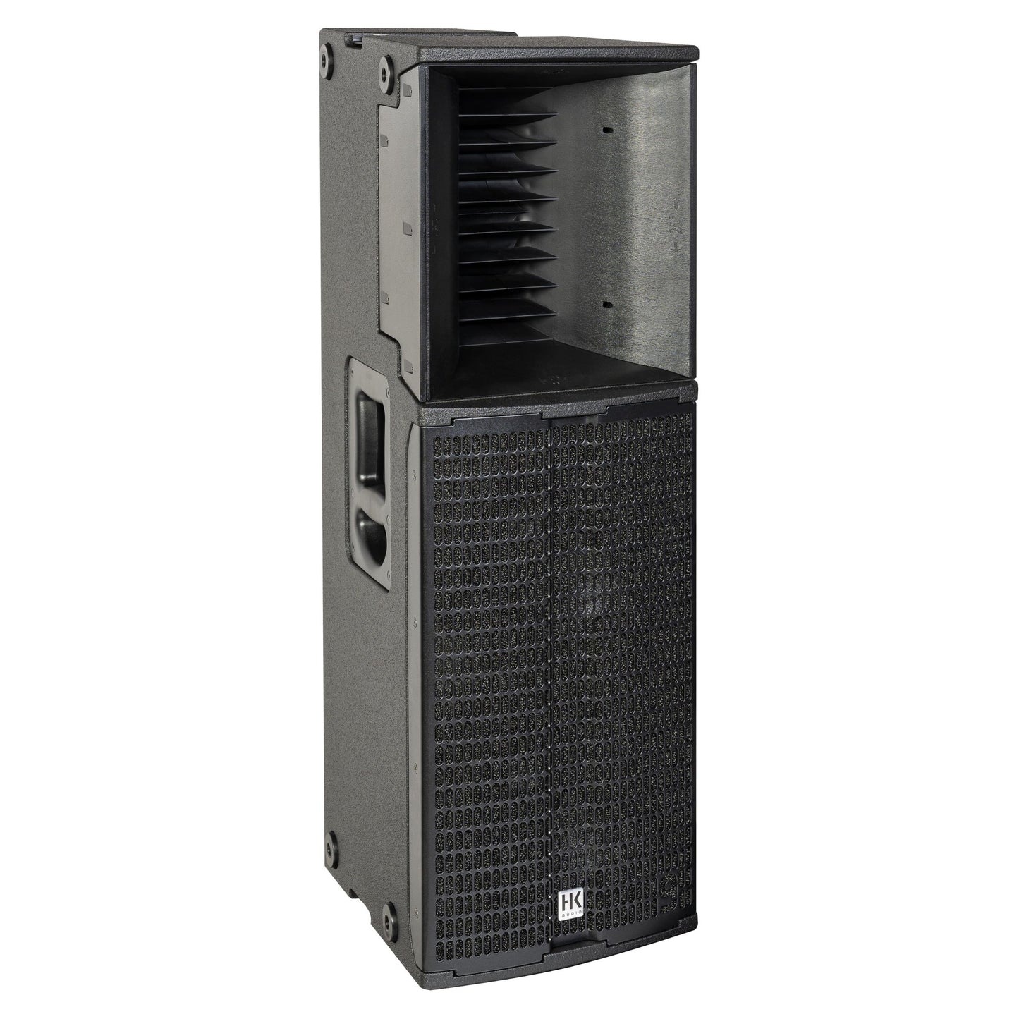 Angled front view of HK Audio LINEAR 9 210 LTA Speaker on white background