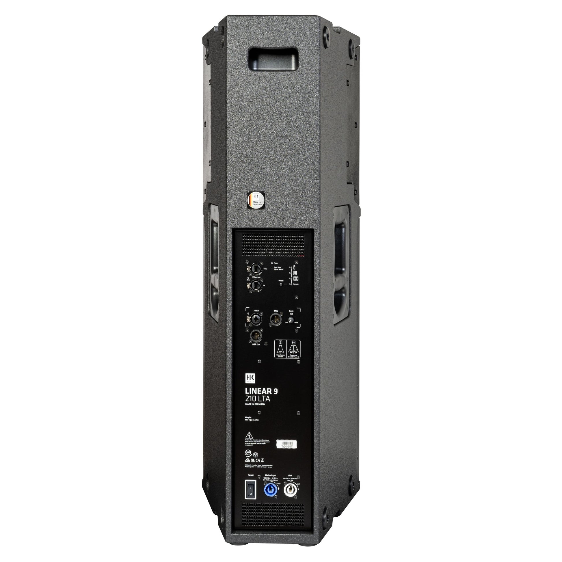 Rear ports view of HK Audio LINEAR 9 210 LTA Speaker on white background