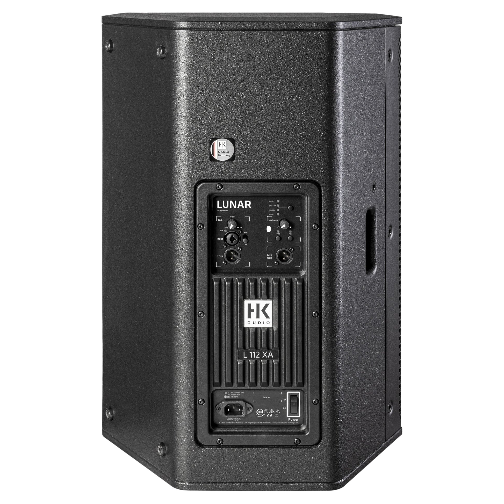Rear ports view of HK Audio LUNAR 112 XA Speaker on white background