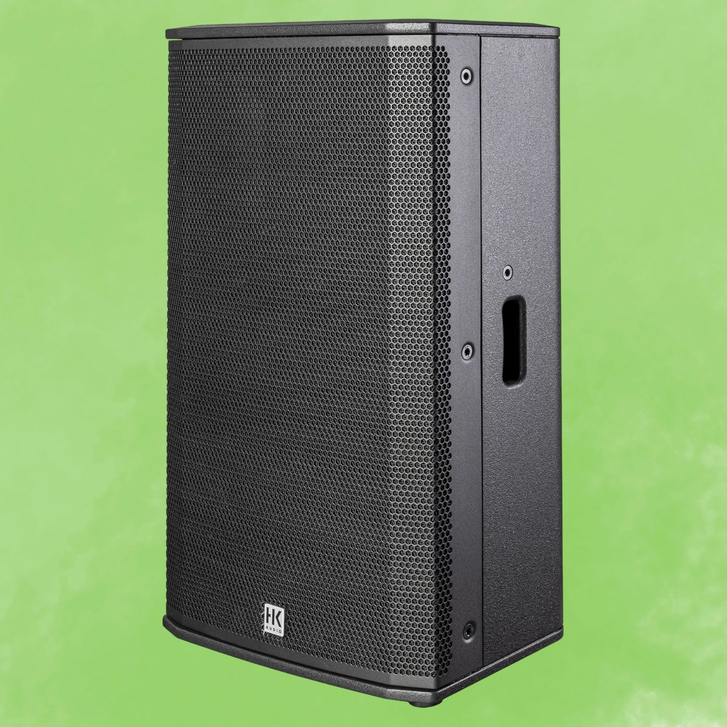 Angled view of HK Audio LUNAR 115 XA Speaker on green background