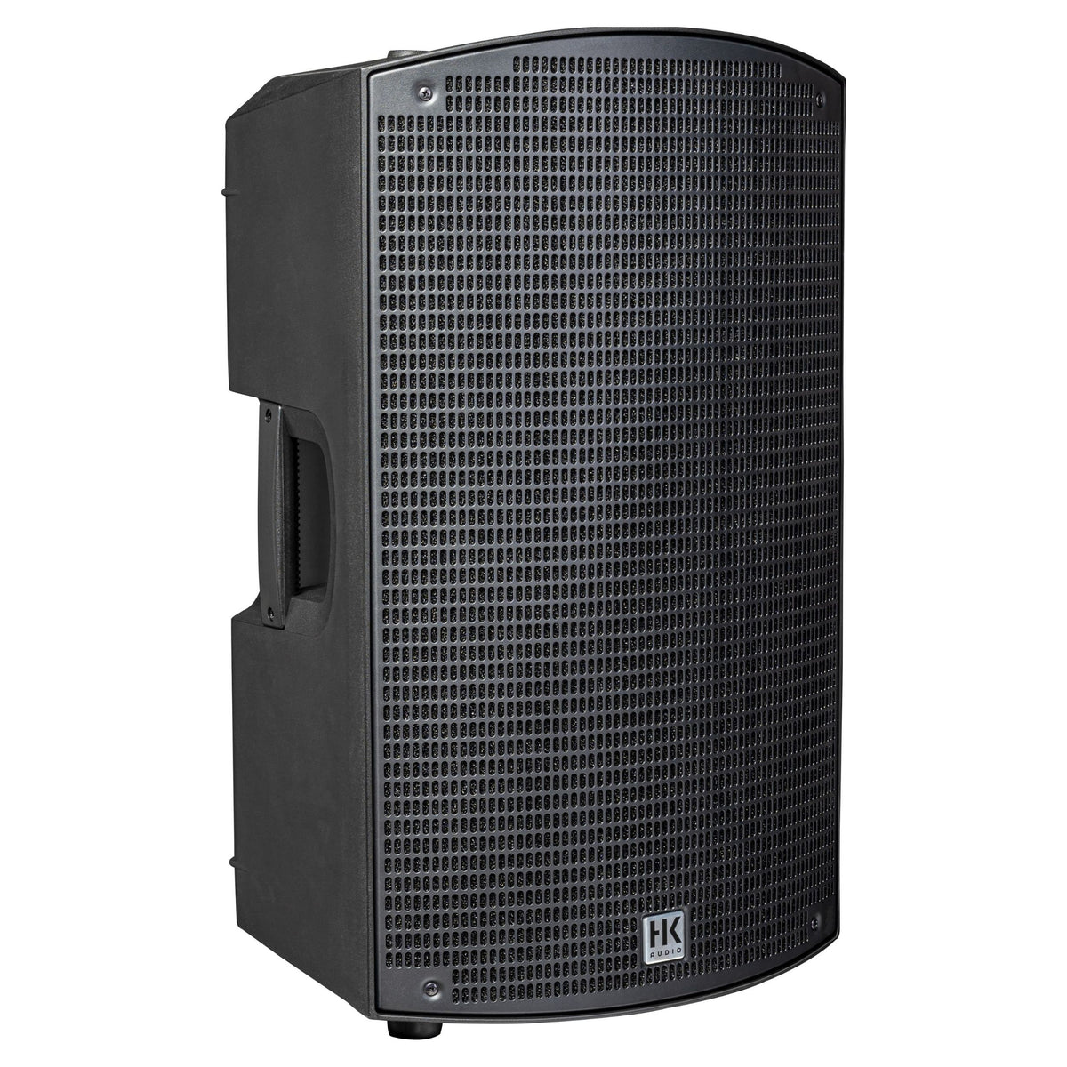 Angled view of HK Audio SONAR 112 Xi 1200W 12" Powered Speaker on white background