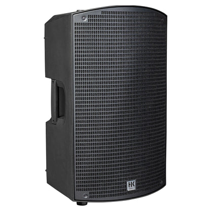 Angled view of HK Audio SONAR 112 Xi 1200W 12" Powered Speaker on white background