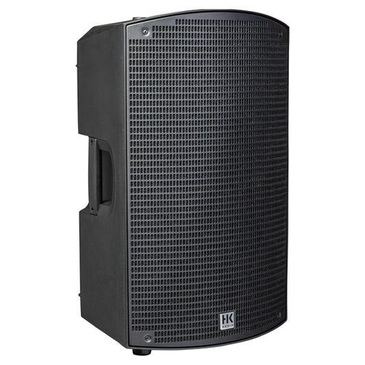 Angled view of HK Audio SONAR 112 Xi 1200W 12" Powered Speaker on white background