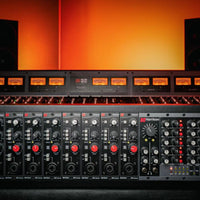 Close up front view of Harrison Audio D510 500 Series Rack with Modules installed in studio