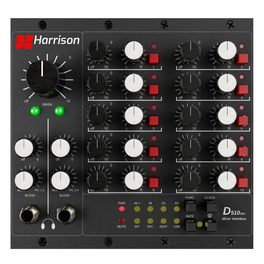 Front view of Harrison Audio D510mx Mixer Interface on white background