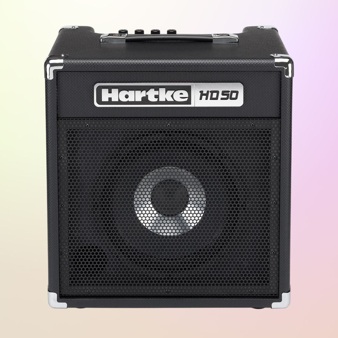 Hartke HD50 bass guitar amplifier on a gradient background