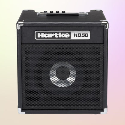 Hartke HD50 bass guitar amplifier on a gradient background