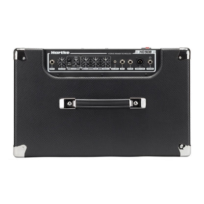 Black guitar amplifier with 'Hartke' branding on a white background
