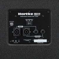 Hartke HD210 speaker cabinet control panel on a textured black background