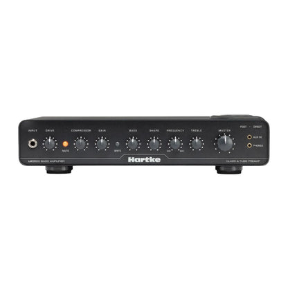 Hartke amplifier head with control knobs on a white background