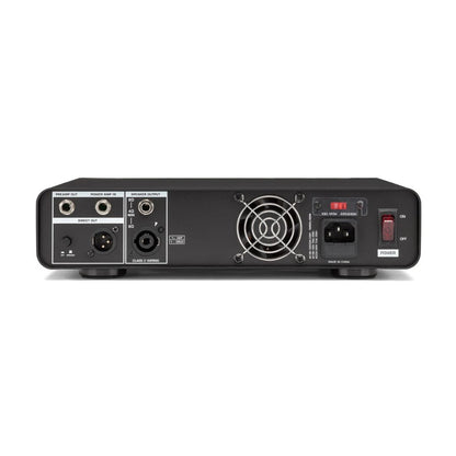 Back view of an electronic device with various ports and controls on a white background