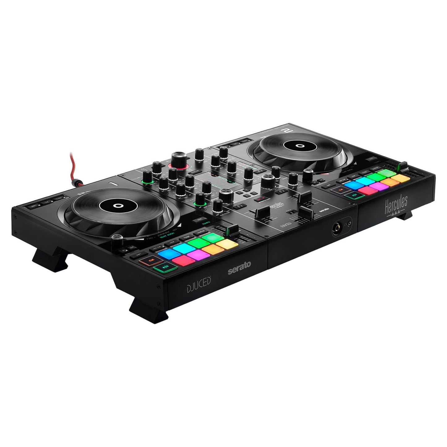 Angled view of Hercules DJControl Inpulse 500 DJ Controller on white background
