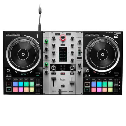 Front view of Hercules DJControl Inpulse 500 DJ Controller Silver on white background
