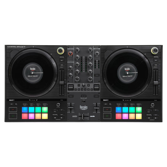 Front view of Hercules DJControl Inpulse T7 DJ Controller on white background