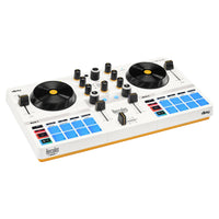 Angled view of Hercules DJControl Mix Ultra DJ Controller on white background