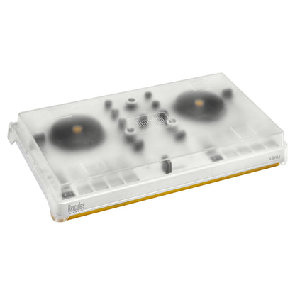 Angled view of Hercules DJControl Mix Ultra DJ Controller with cover on white background