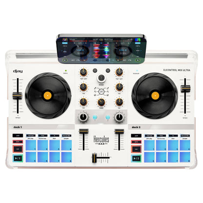 Front view of Hercules DJControl Mix Ultra DJ Controller on white background